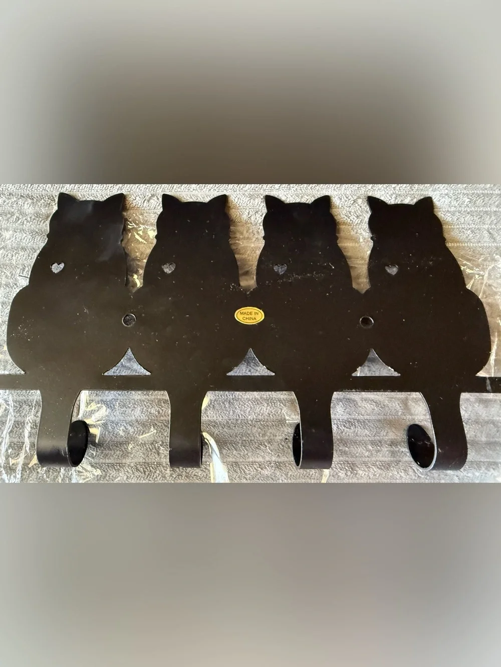 Black Cats Metal Key Holder 4 Hook Decorative Kitten Home Organization Towel